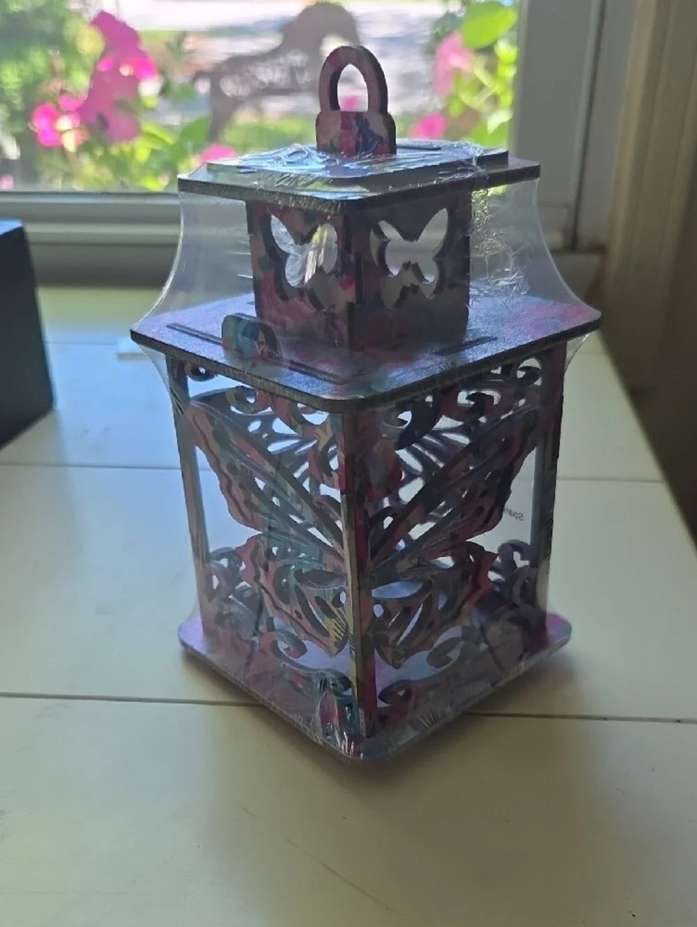Decorative Butterfly Cutout Lantern - Pink Blue Floral